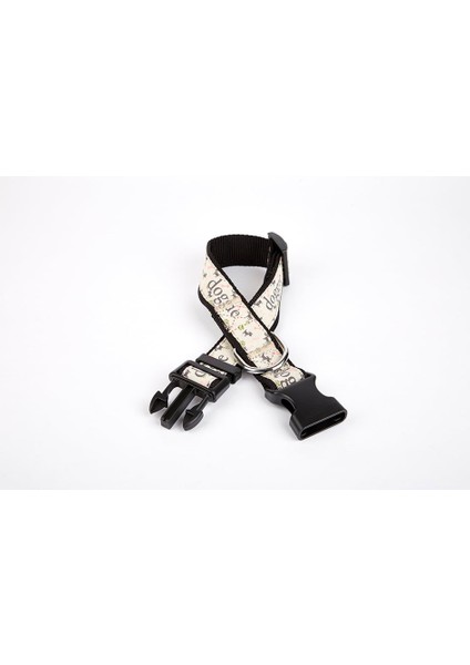 Köpek ve Pati Desenli Dokuma Köpek Boyun Tasması 3 cm x 36-60 cm Siyah