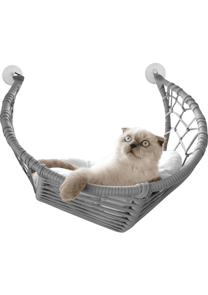 Vantuzlu Gondol Kedi Hamağı Kedi Yatağı 40*45 cm Gri
