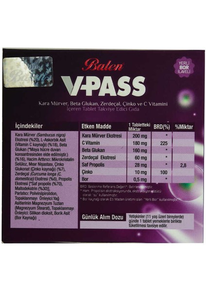 V-Pass Kara Mürverli Zerdeçallı Çinko ve C Vitaminli 1000 Mg x 30 Tablet modelleri