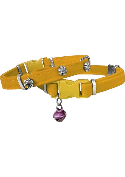 Kadife Kedi Boyun Tasması Kar Taneli 20-32 cm Sarı