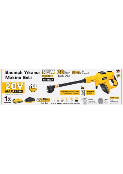 Sgs 5410 Akülü Basınçlı Oto Araba Bahçe Yıkama Tabancası Seti 30 Bar