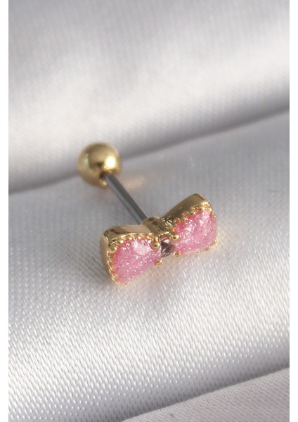 316L Çelik Gold Renk Pembe Fiyonk Model Tragus Piercing - Lisinya