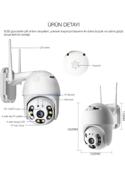 2.0 Mp Hd Lens Iç Dış Mekan Suya Danıklı Ip Kablosuz Network Güvenlik Kamerası Kablosuz Kamera ( Lisinya )