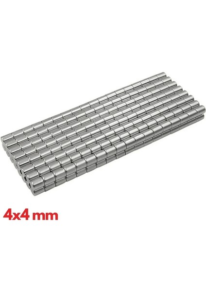 N35 4X4MM Neodyum Mıknatıs 100 Adet, Yuvarlak, Nikel Kaplamalı Kaliteli ve Dayanıklı Ürün ( Lisinya )