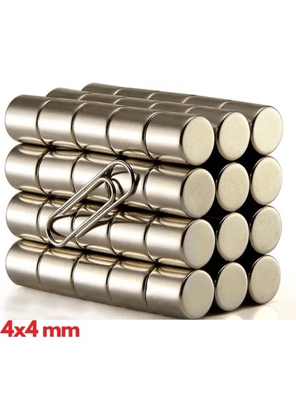 N35 4X4MM Neodyum Mıknatıs 100 Adet, Yuvarlak, Nikel Kaplamalı Kaliteli ve Dayanıklı Ürün ( Lisinya )
