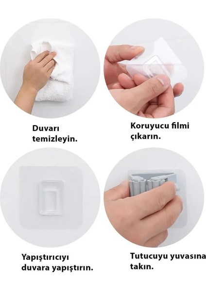 3 Lü Renkli Yapışkanlı Mop Fırça Çek Pas Sap Tutucu Organizer Mutfak Banyo Düzenleyici
