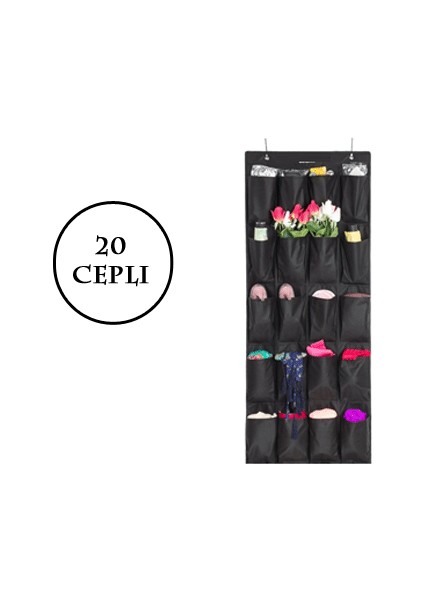 20 Cepli Kapı Arkası Çok Amaçlı Organizer - Siyah
