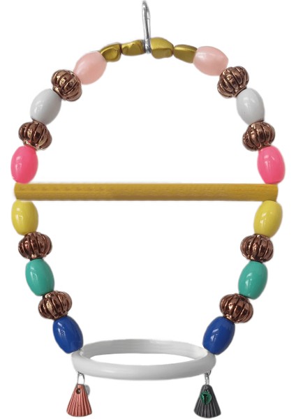 Renkli Boncuklu Oval Halkalı Papağan Salıncağı 15 Cm-23 cm