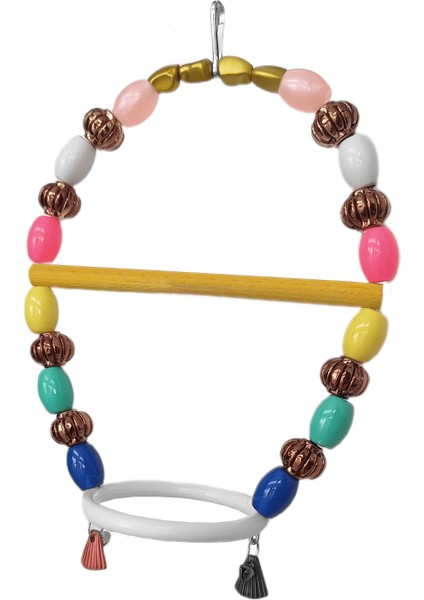 Renkli Boncuklu Oval Halkalı Papağan Salıncağı 15 Cm-23 cm