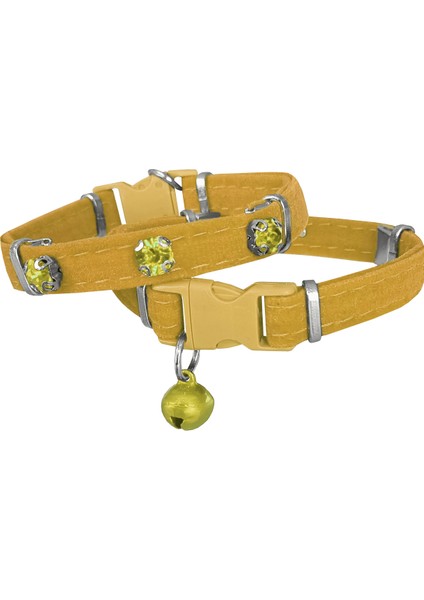 Kadife Kedi Boyun Tasması Taşlı 20-32 cm Sarı