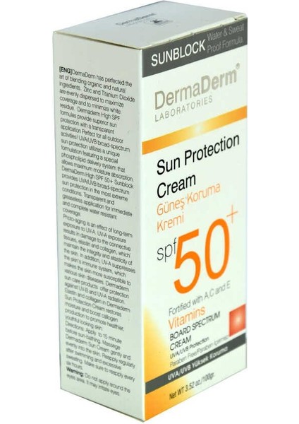 Güneş Koruma Kremi Spf 50+ Faktör Parabensiz Uva/uvb Yüksek Koruma 100 gr
