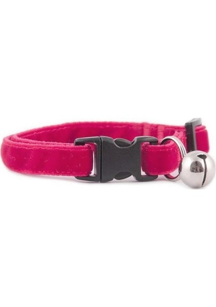 Kedi Boyun Tasması Kadife Dokulu Çanlı 1*30 cm Fuşya