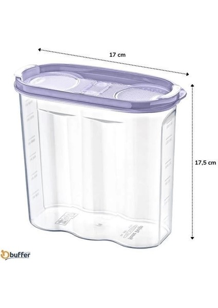 2 Kapaklı Ölçekli Erzak Kuru Gıda Saklama Kutusu Kabı - 1,7 Litre - SA935 ( Lisinya )
