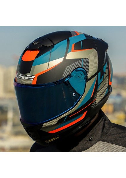 Stream 2 Road Mat Siyah-Gri Kapalı Motosiklet Kaskı Mavi Camlı