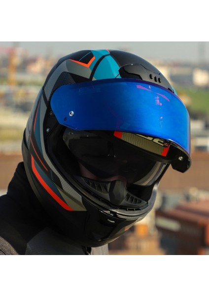 Stream 2 Road Mat Siyah-Gri Kapalı Motosiklet Kaskı Mavi Camlı fiyatları