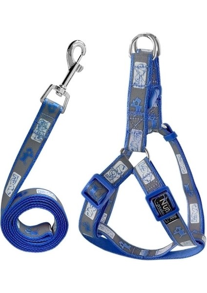 Köpek Göğüs Tasma Seti Köpek Desenli 120 Cm-34 Cm-47 cm Koyu Mavi