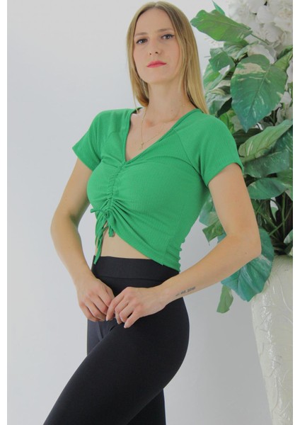 Ön Büzgülü Crop Bluz Yeşil - 1293.33 modelleri