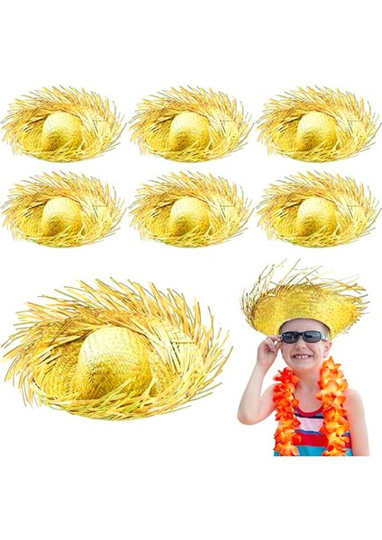 Tropikal Parti Sarı Hasır Hawaii Şapkası 13 x 36 cm