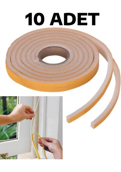 10 Adet Kapı Pencere Isı Yalıtım Süngeri Yapışkanlı Pencere Rüzgar Bandı 18MM x 2,5 mt
