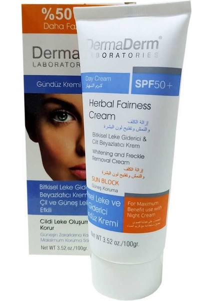 Bitkisel Leke Giderici Cilt Beyazlatıcı Gündüz Kremi Güneş Koruma Spf 50+ 100 gr
