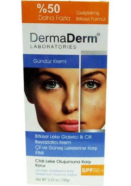 Bitkisel Leke Giderici Cilt Beyazlatıcı Gündüz Kremi Güneş Koruma Spf 50+ 100 gr