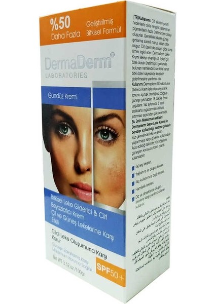 Bitkisel Leke Giderici Cilt Beyazlatıcı Gündüz Kremi Güneş Koruma Spf 50+ 100 gr