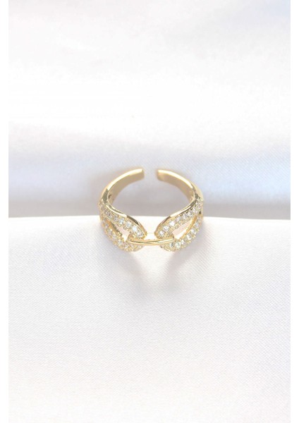 Zirkon Taşlı Gold Renk Ayarlanabilir Yüzük - Lisinya