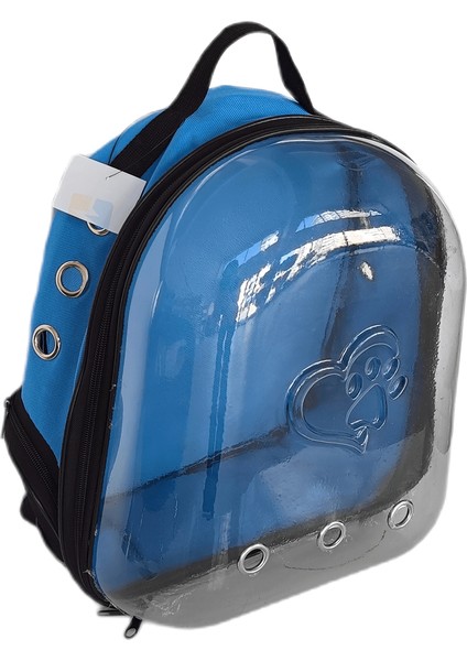 Kalpli Patili Astronot Şeffaf Taşıma Sırt Çantası Mavi 24x32x42 Cm