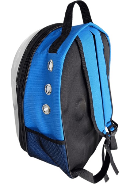Kalpli Patili Astronot Şeffaf Taşıma Sırt Çantası Mavi 24x32x42 Cm