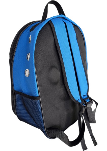 Kalpli Patili Astronot Şeffaf Taşıma Sırt Çantası Mavi 24x32x42 Cm
