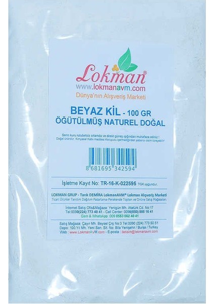 Beyaz Kil Öğütülmüş Doğal Saf Naturel 100 gr Paket fiyatları