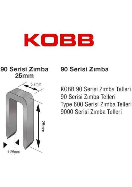 Kobb KBZ9025 25 mm 2500 Adet U Zımba Teli