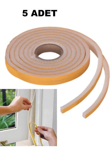 5 Adet Kapı Pencere Isı Yalıtım Süngeri Yapışkanlı Pencere Rüzgar Bandı 18MM x 2,5 mt