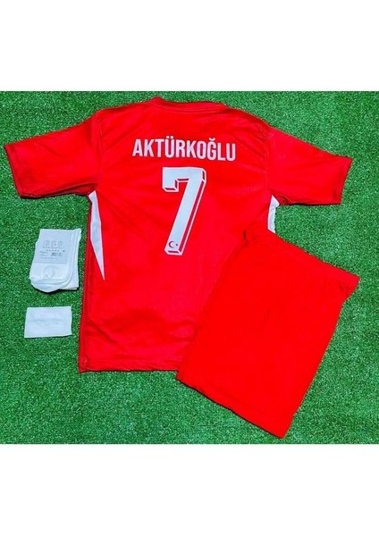 Euro 2024 Türkiye Kerem Aktürkoğlu 7 Numara Çocuk 4'lü Set Hediyeli Kırmızı Milli Takım Forması