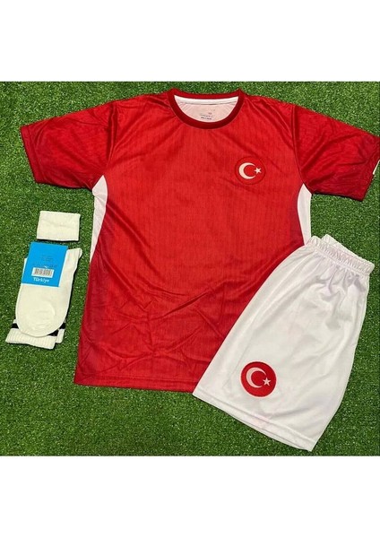 Euro 2024 Türkiye Kerem Aktürkoğlu 7 Numara Çocuk 4'lü Set Hediyeli Kırmızı Milli Takım Forması