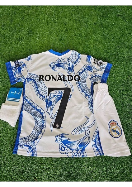 Ronaldo Cr7 Özel Konsept Beyaz/mavi Dragon Desenli Çocuk Forması 3 Lü Set fiyatları