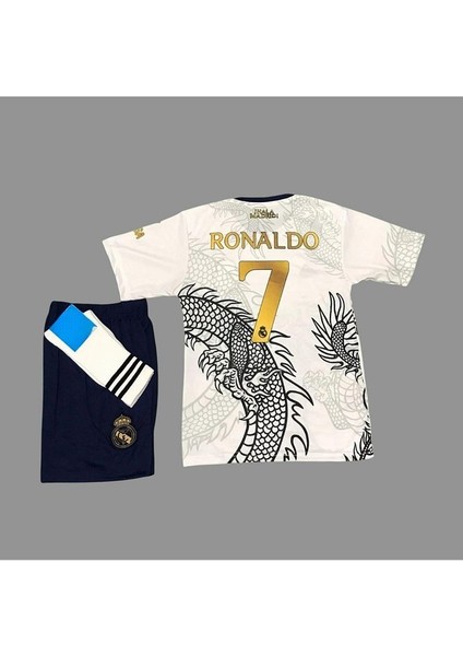 Cr7 Cristiano Ronaldo Özel Tasarım R€al Mædrid Beyaz Dragon Çocuk Forması