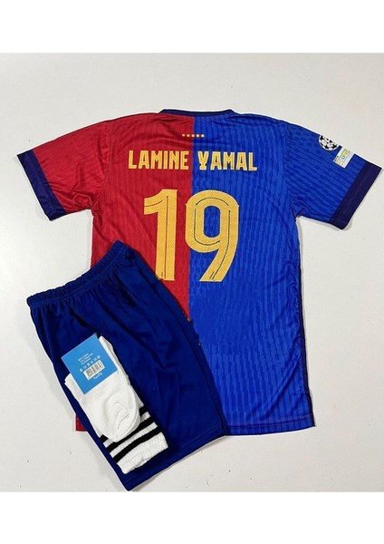 2024/25 Lamine Yamal 19 Özel Tasarım Çocuk Futbol Forması 3'lü Takım