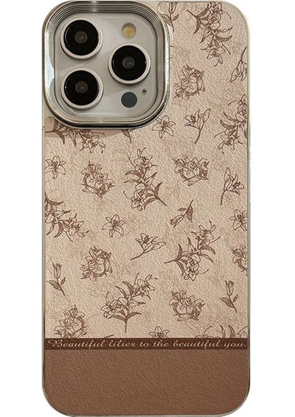 Apple iPhone 14 Pro Max Uyumlu Kılıf Zebana Lily Flowers Silikon Kılıf Açık Kahverengi