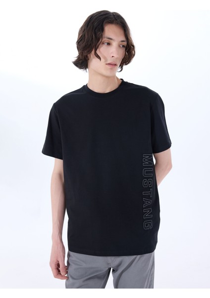 Bisiklet Yaka Baskılı Siyah Erkek T-Shirt M5SM-TST1300