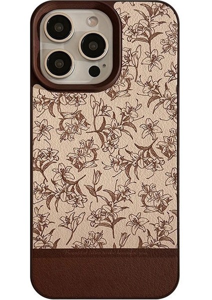 Apple iPhone 15 Pro Max Uyumlu Kılıf Zebana Lily Flowers Silikon Kılıf Kahverengi
