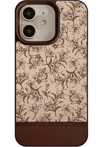 Apple iPhone 12 Uyumlu Kılıf Zebana Lily Flowers Silikon Kılıf Kahverengi
