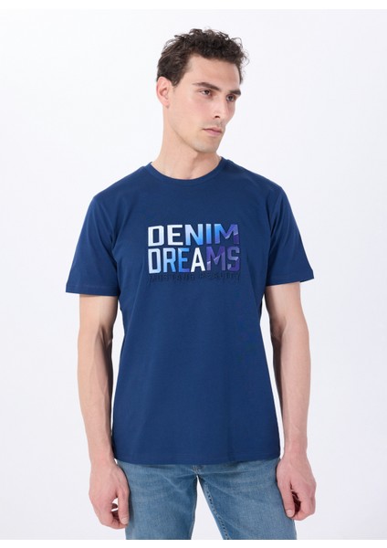 Bisiklet Yaka Baskılı Lacivert Erkek T-Shirt M5SM-TST1292
