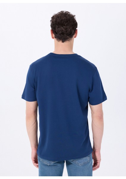 Bisiklet Yaka Baskılı Lacivert Erkek T-Shirt M5SM-TST1292