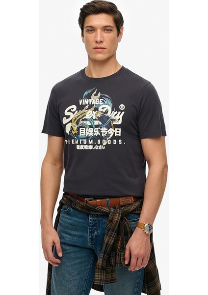 Bisiklet Yaka Lacivert Erkek T-Shirt M1012111A-6Q4_VL Tokyo Relaxed Tee fiyatları