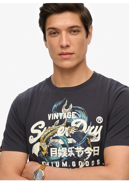 Bisiklet Yaka Lacivert Erkek T-Shirt M1012111A-6Q4_VL Tokyo Relaxed Tee modelleri