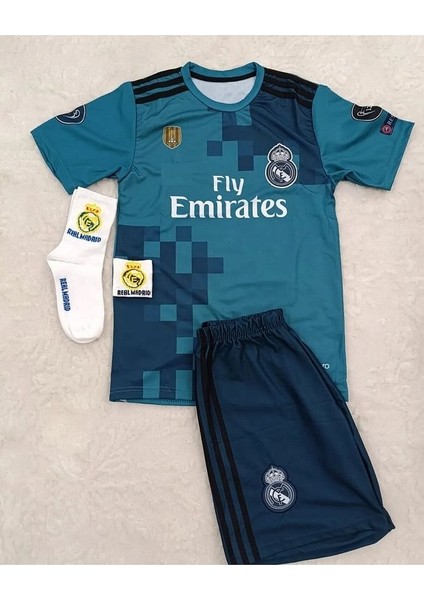 R.e.a.l M.a.d.r.i.d 2018 Cristiano Ronaldo Turkuaz Röveşata Çocuk Forması 4'lü Set ( Byz-Armalı)