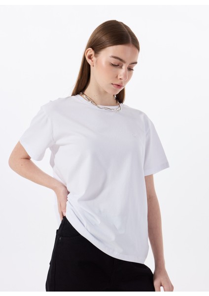 Bisiklet Yaka Düz Beyaz Kadın T-Shirt M5SL-TST1858 fırsatları