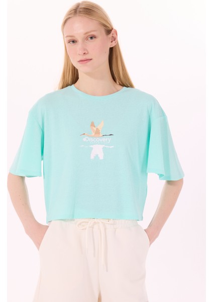 D5SL-TST3508 Mint Bisiklet Yaka Relaxed Baskılı Kadın T-Shirt modelleri