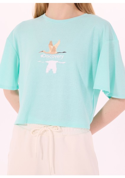 D5SL-TST3508 Mint Bisiklet Yaka Relaxed Baskılı Kadın T-Shirt fırsatları